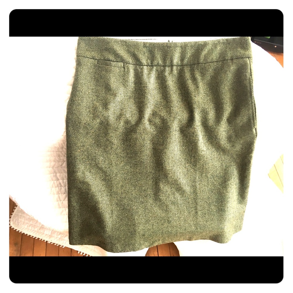 Lands End Green Tweed Herringbone skirt size 14